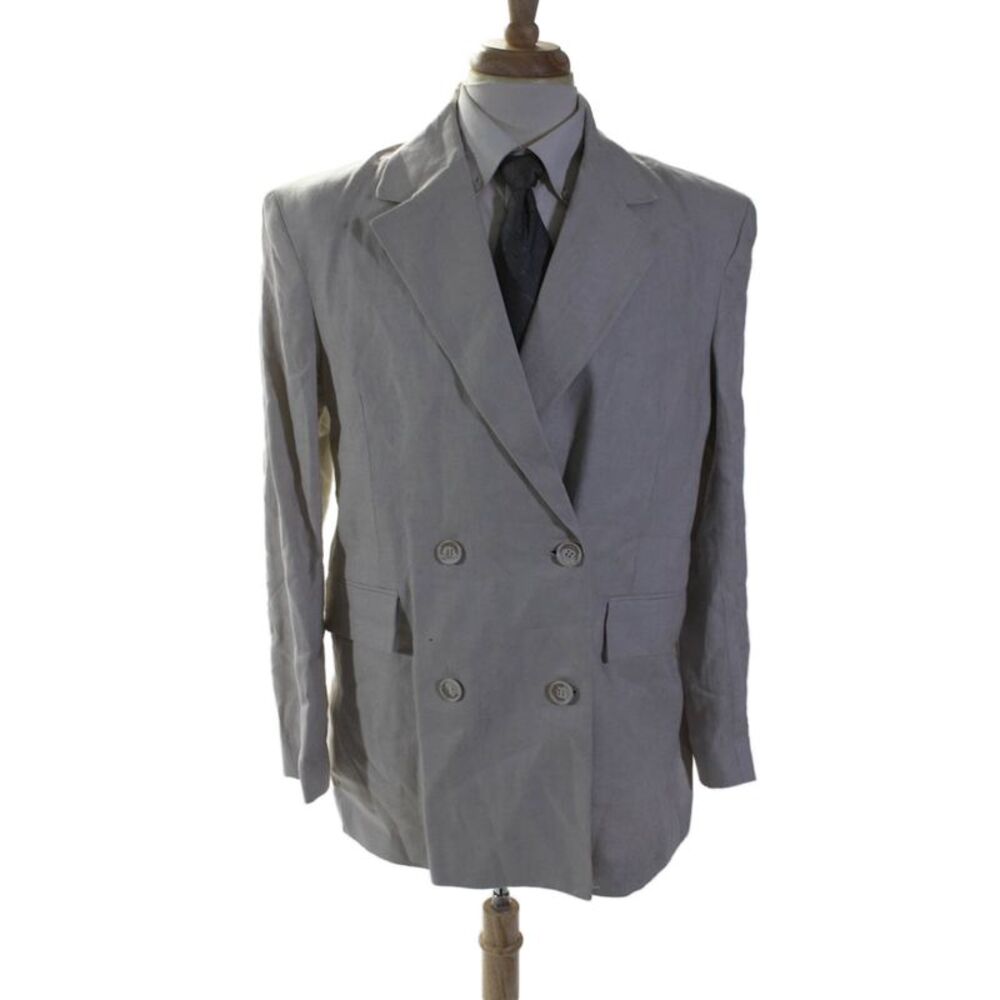 Dagmar Men's Long Sleeves Double Breasted Lined Linen Jacket Beige Size 42